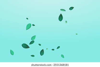 Grassy Leaf Motion Vector Blue Background Border. Herbal Greens Pattern. Swamp Leaves Fresh Branch. Foliage Swirl Background.