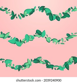 Grassy Leaf Motion Vector Pink Background Template. Nature Leaves Wallpaper. Swamp Greens Blur Plant. Foliage Fly Brochure.