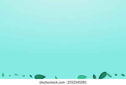 Grassy Leaf Organic Vector Blue Background Branch. Fresh Greens Poster. Lime Foliage Flying Border. Leaves Blur Illustration.