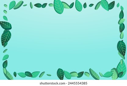 Grassy Leaf Wind Vector Blue Background Border. Swirl Foliage Illustration. Olive Greens Flying Background. Leaves Tree Design.