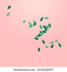 Grassy Leaves Motion Vector Pink Background Brochure. Swirl Leaf Plant. Swamp Greens Wind Poster. Foliage Abstract Branch.