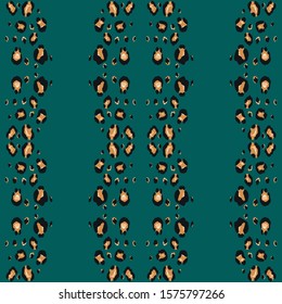 Grassy Panther Vector Seamless Pattern. Green Animal Leopard Handmade Tile Art Texture. Bohemian Handmade Tiles Olive Jaguar Designs. Swamp Cheetah Crumpled Design.