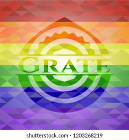 Grate emblem on mosaic background with the colors of the LGBT flag