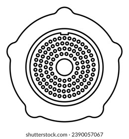 Grate for meat grinder plate mincer device for growing shallow of meat lattice with nut screw female screw pawl stop latch holder contour outline line icon black color vector illustration image thin 