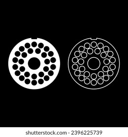 Grate for meat grinder plate mincer device for growing shallow of meat lattice sieve set icon white color vector illustration image solid fill outline contour line thin flat style