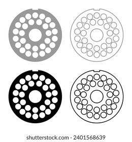 Grate for meat grinder plate mincer device for growing shallow of meat lattice sieve set icon grey black color vector illustration image solid fill outline contour line thin flat style