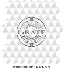 Grate retro style grey emblem with geometric cube white background