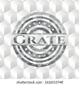 Grate retro style grey emblem with geometric cube white background