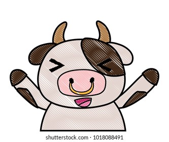grated adorable and cheerful cow wild animal