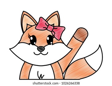 grated adorable female fox animal with hand up