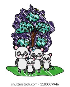 grated adorable panda family animals and tree