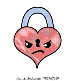 grated angry heart padlock kawaii personage
