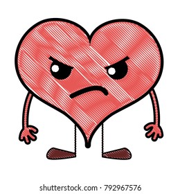 grated angry heart passion kawaii with arms and legs