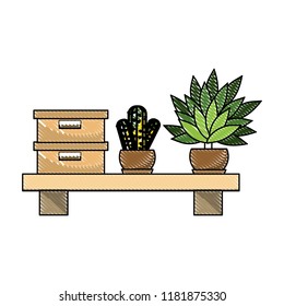 grated box document archive and plants in the wood shelf