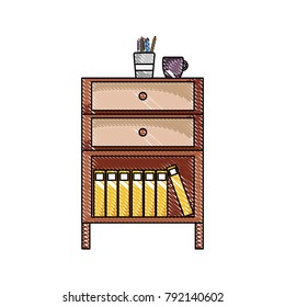 grated cabinet file archive with coffee cup and books