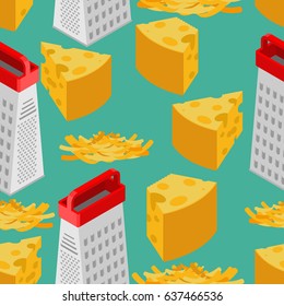 Grated cheese and grater seamless pattern. Food background. Ingredients texture