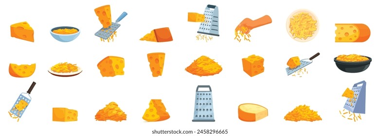 Grated cheese icons set cartoon vector. Recipes menu. Decor cafe food