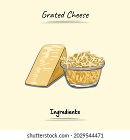 Grated Cheese Illustration Sketch And Vector Style. Good to use for restaurant menu, Food recipe book and food ingredients content.