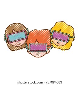 grated children with 3d glasses technology object