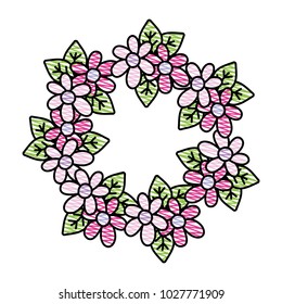grated circle flowers branches with leaves decoration