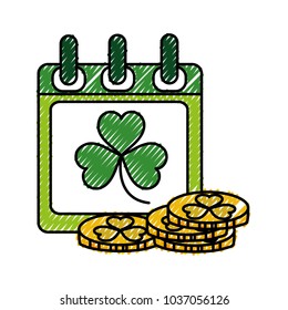grated clover inside calendar celebrate and gold coins