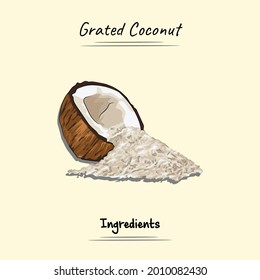 Grated Coconut Illustration Sketch And Vector Style. Good to use for restaurant menu, Food recipe book and food ingredients content.