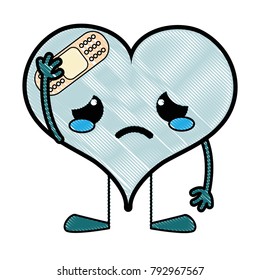 grated crying heart with aid band kawaii character