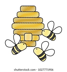grated cute bees insect flying about honeycomb
