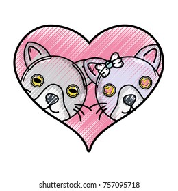 grated cute cat couple animal together inside the heart