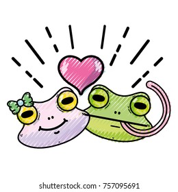 grated cute frog couple animal with heart design