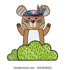grated ethnic bear animal in back of bushes plant