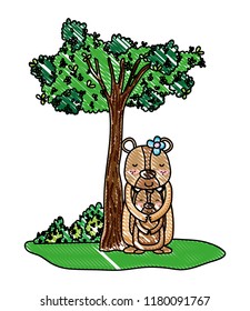 grated female bear wild animal and son
