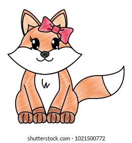 grated female fox cute animal with ribbon bow