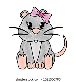 grated female mouse cute animal with ribbon bow