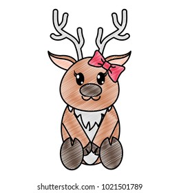 grated female reindeer cute animal with ribbon bow