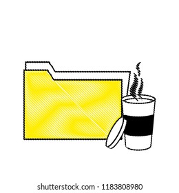 grated folder file archive and hot coffee