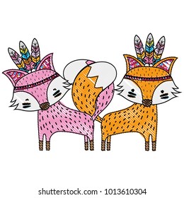 grated fox animals couple together with feathers