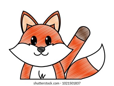 grated fox cute animal with hand up