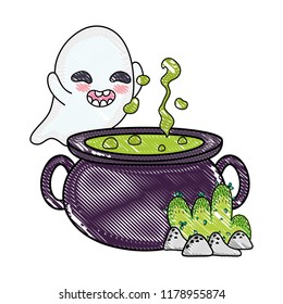 grated funny ghost character and pot cauldron
