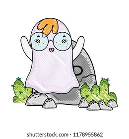 grated ghost wearing glasses with rip stone