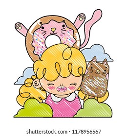grated girl with kawaii cats donut and ice lolly