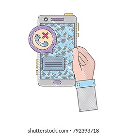 grated hand with smartphone and lost call message