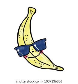 grated happy banana fruit with sunglasses kawaii