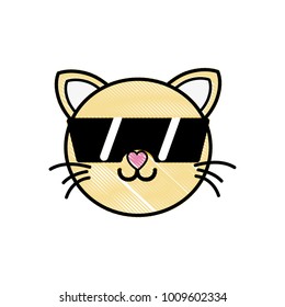 grated happy cat head cute animal with sunglasses