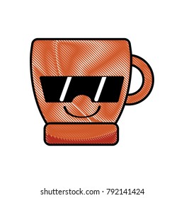 grated happy coffee cup kawaii with sunglasses