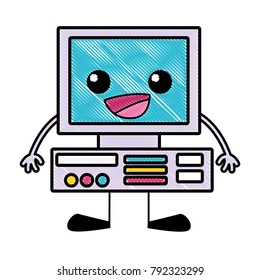 grated happy computer technology kawaii with arms and legs