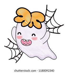 grated happy ghost character and spiderweb style