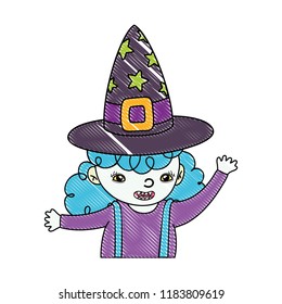 grated happy girl with witch costume and hat
