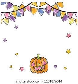 grated happy halloween party with flags and pumpkin