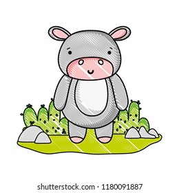 grated happy hippopotamus wild animal in the landscape
